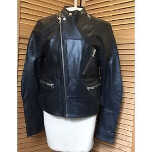 BLK DNM NYC Womens Leather Jacket 22 Dark Blue NWT Size Small Quiet Luxury